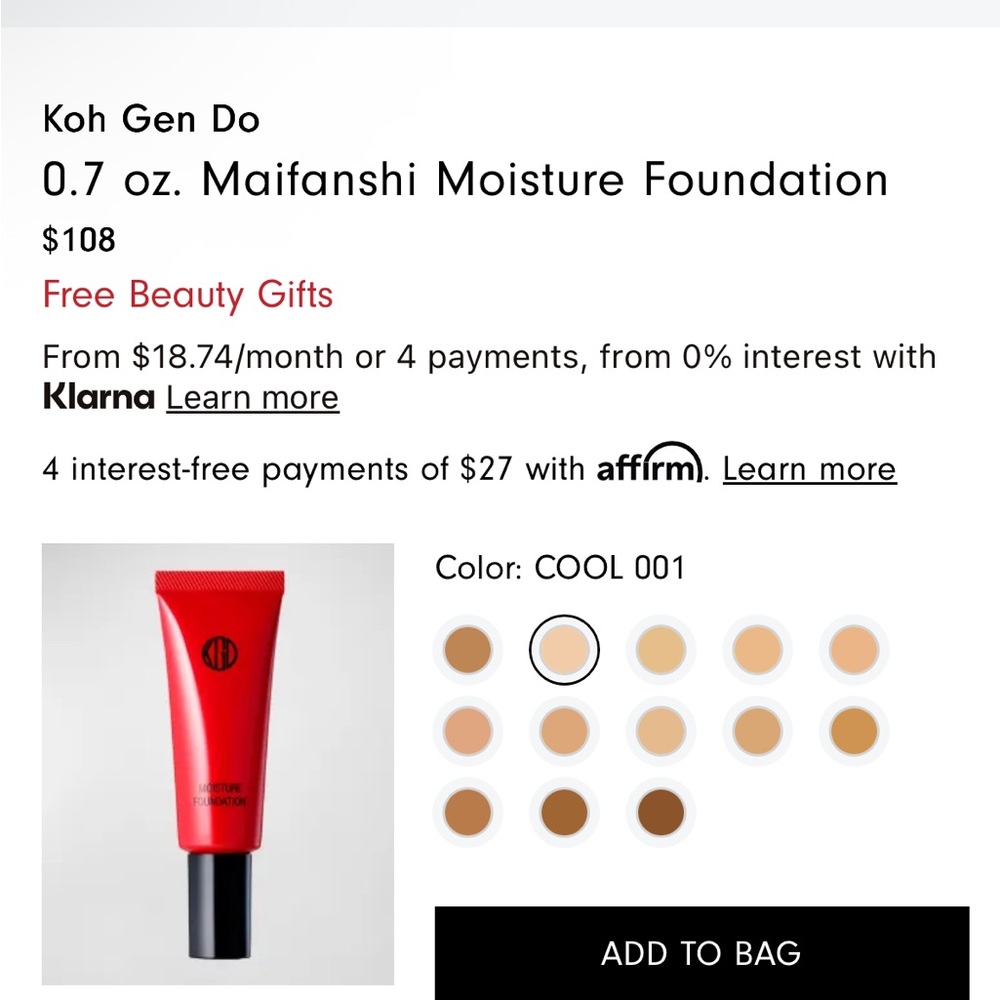Koh Gen Do Maifanshi Moisture Foundation - 001 Cool